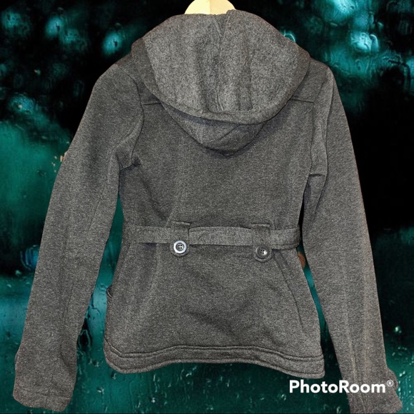 MISS SELFIE Lapel, Double-Breasted Pea Coat w/ Belt, Charcoal Gray, Woman's SM - Picture 14 of 15